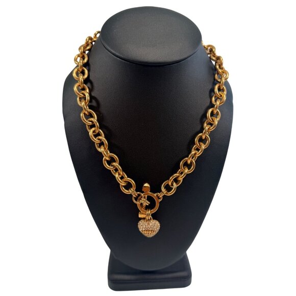 Juicy Couture Jewelry - Juicy Couture Puffy Heart Pave Rhinestone Bone Toggle Gold Statement Necklace